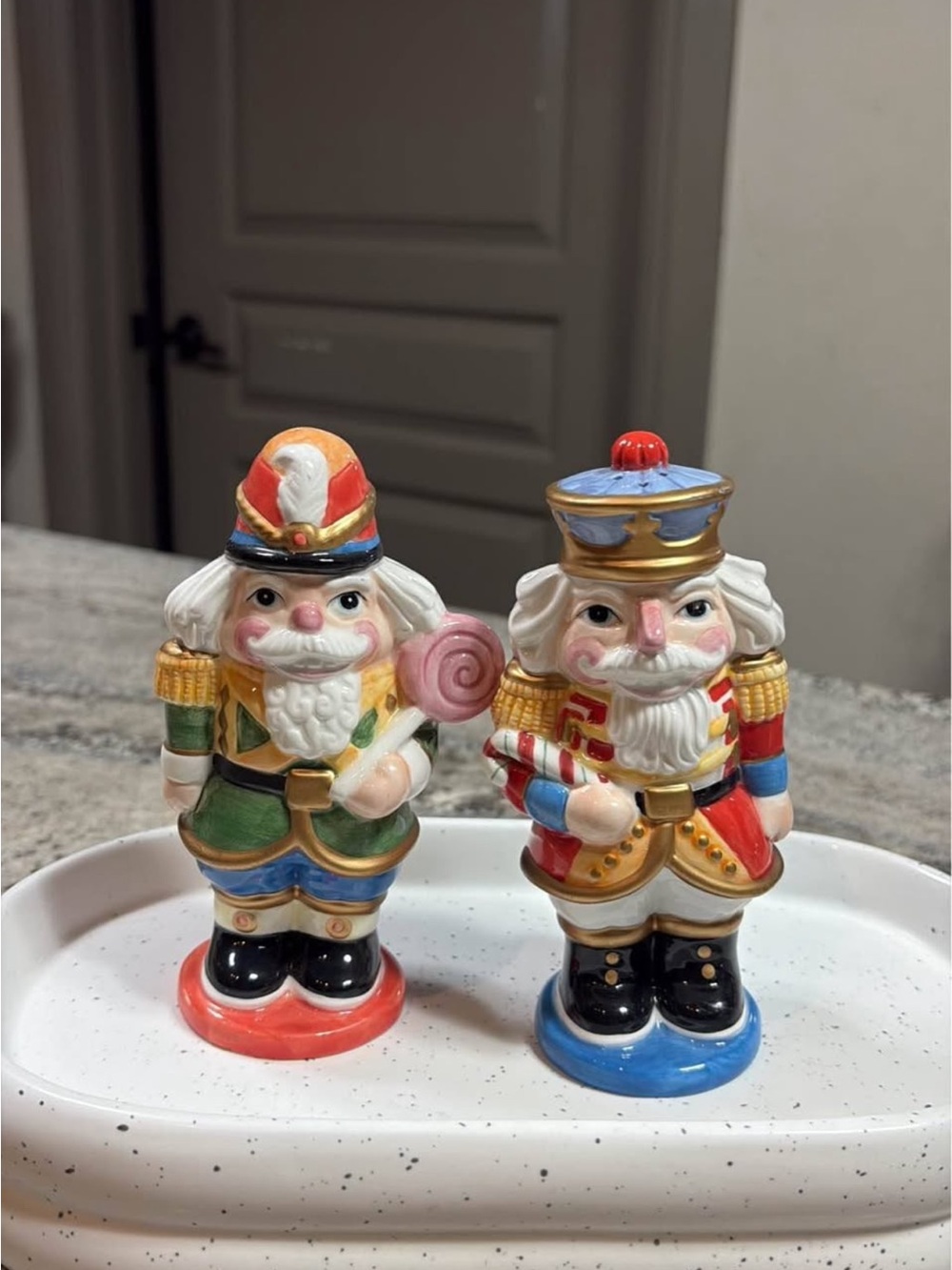 New Fitz and Floyd Holiday Nutcracker Pair - Red, Blue, Green, Gold